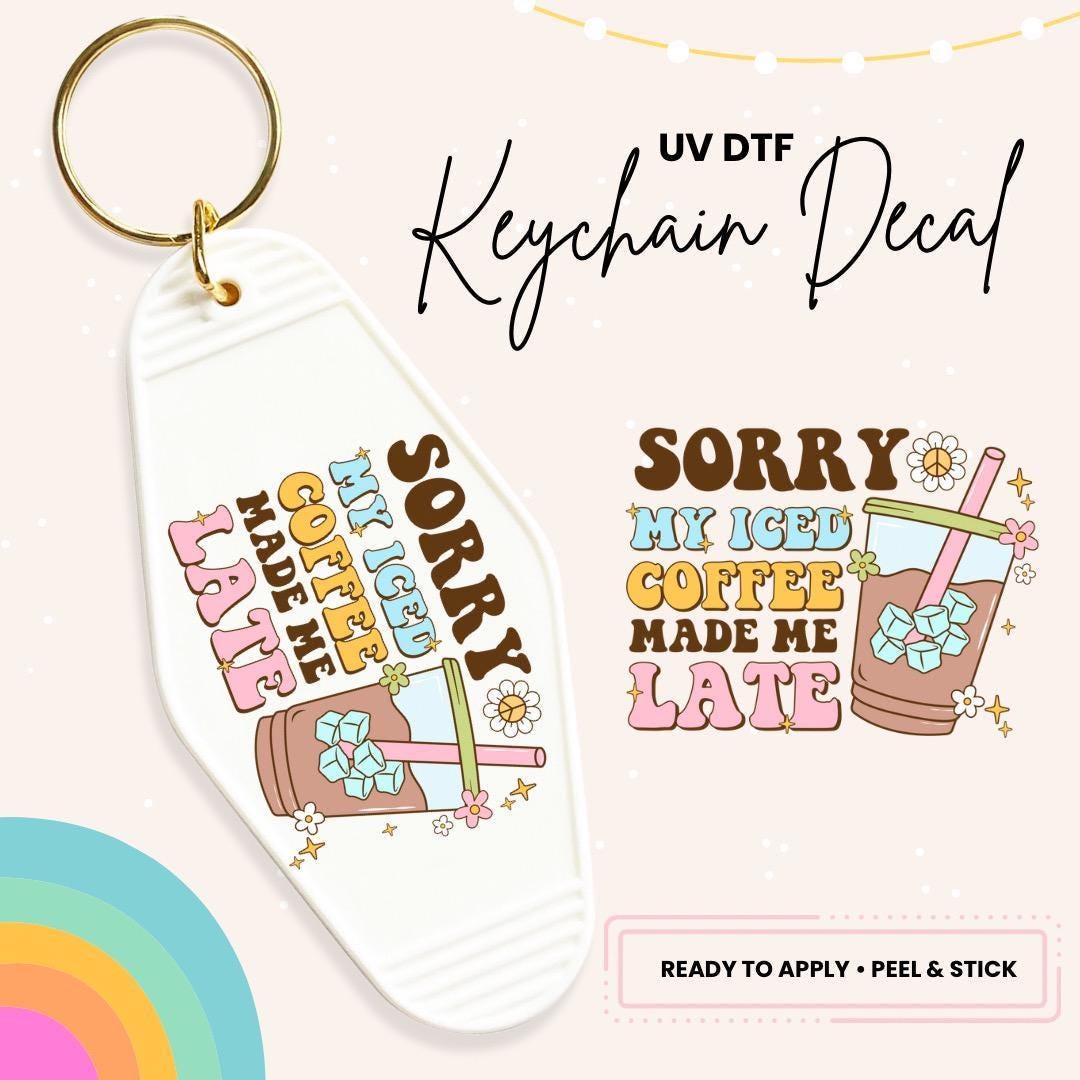 UV DTF Sticker For Retro Motel Keychain- Ready To Apply- No Heat Needed - Ready to Ship!