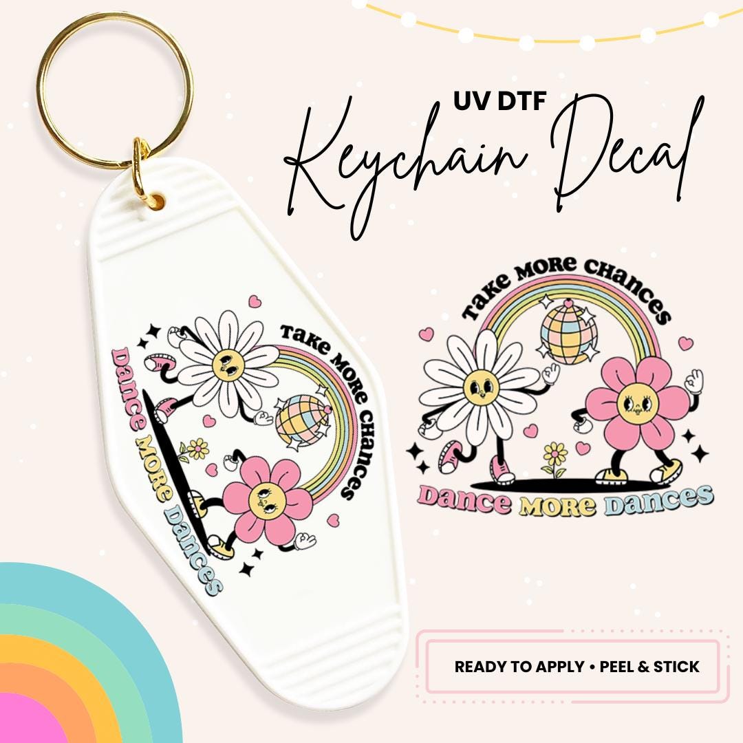 UV DTF Sticker For Retro Motel Keychain- Ready To Apply- No Heat Needed - Ready to Ship!