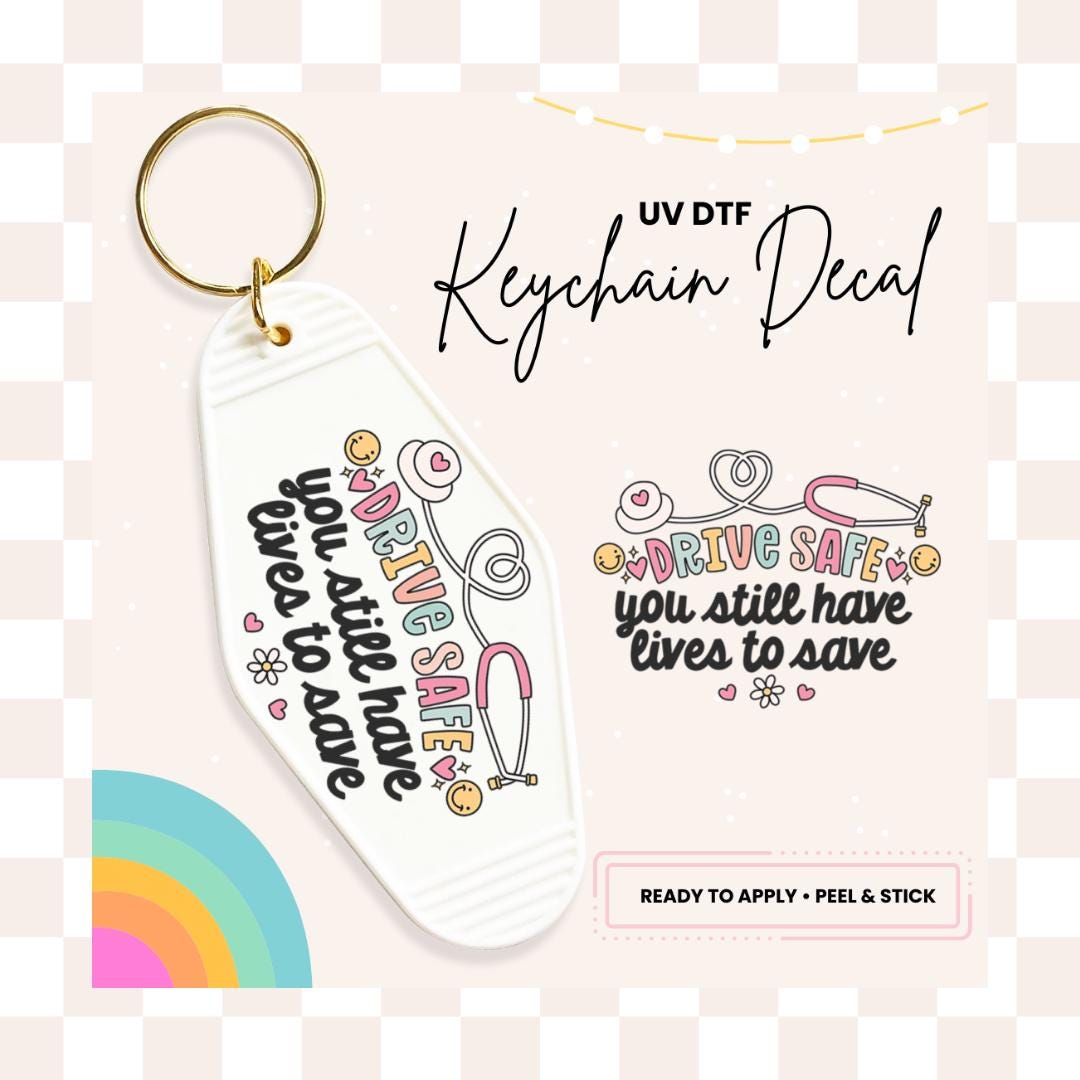 UV DTF Sticker For Retro Motel Keychain- Ready To Apply- No Heat Needed - Ready to Ship!