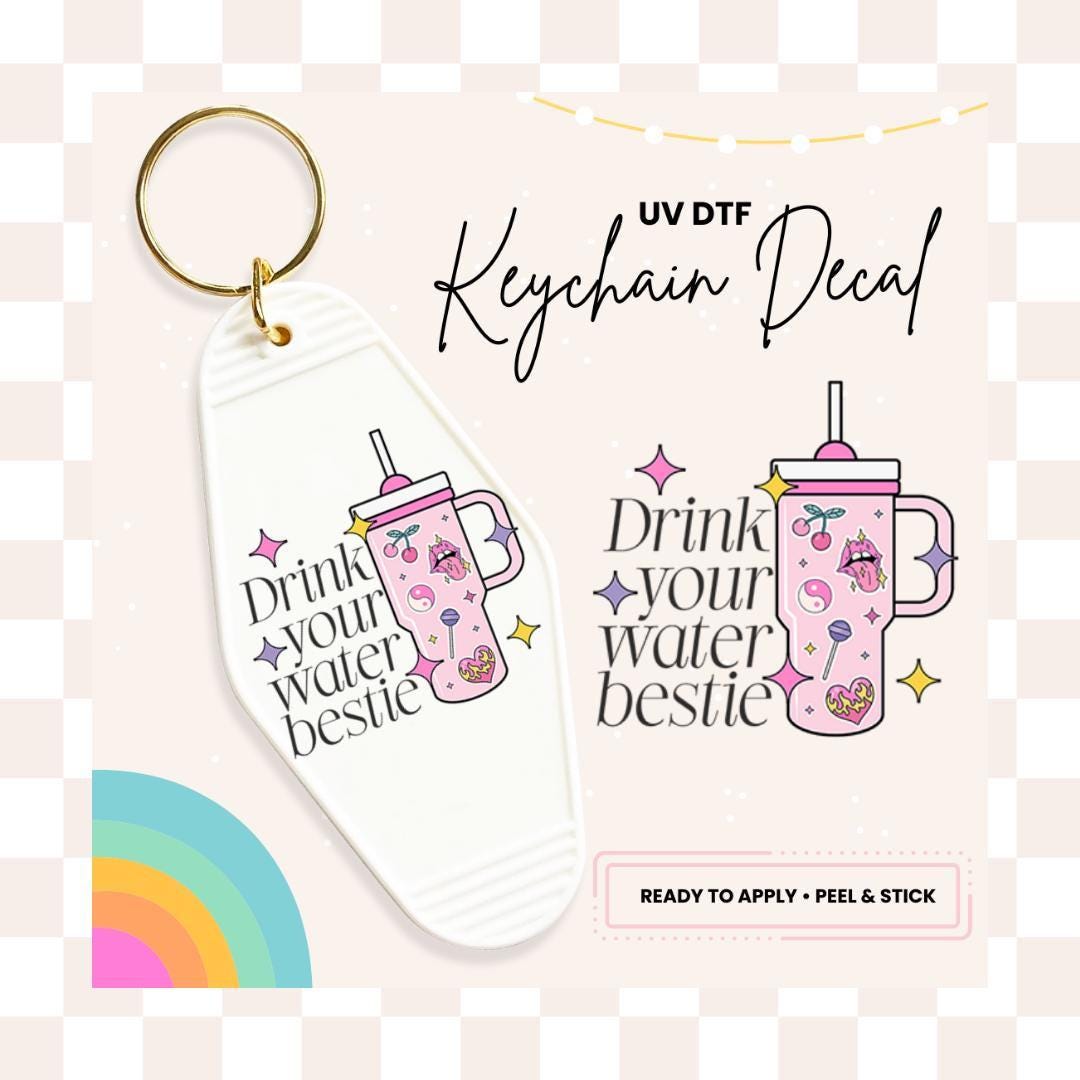 UV DTF Sticker For Retro Motel Keychain- Ready To Apply- No Heat Needed - Ready to Ship!