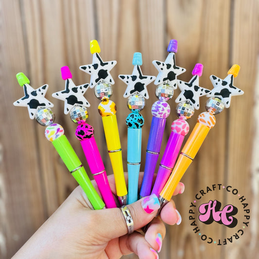 Cow Print Star Beaded Pen
