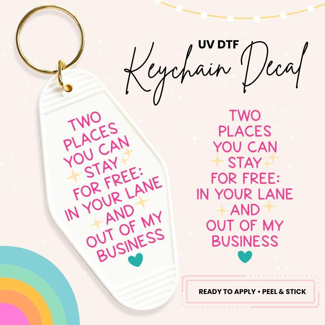 UV DTF Sticker For Retro Motel Keychain- Ready To Apply- No Heat Needed - Ready to Ship!