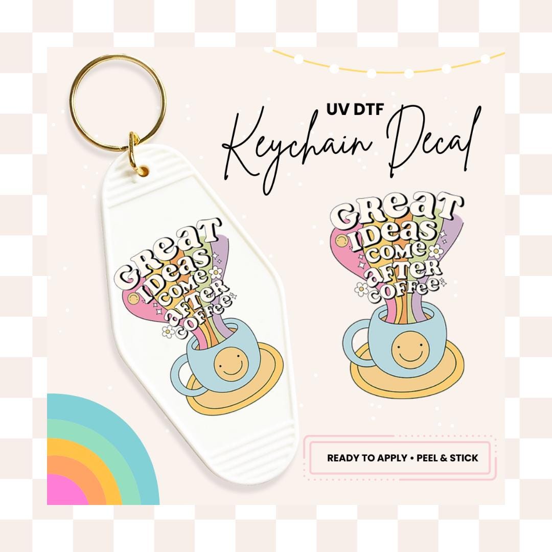 Coffee UV DTF Sticker For Retro Motel Keychain- Ready To Apply- No Heat Needed - Ready to Ship!