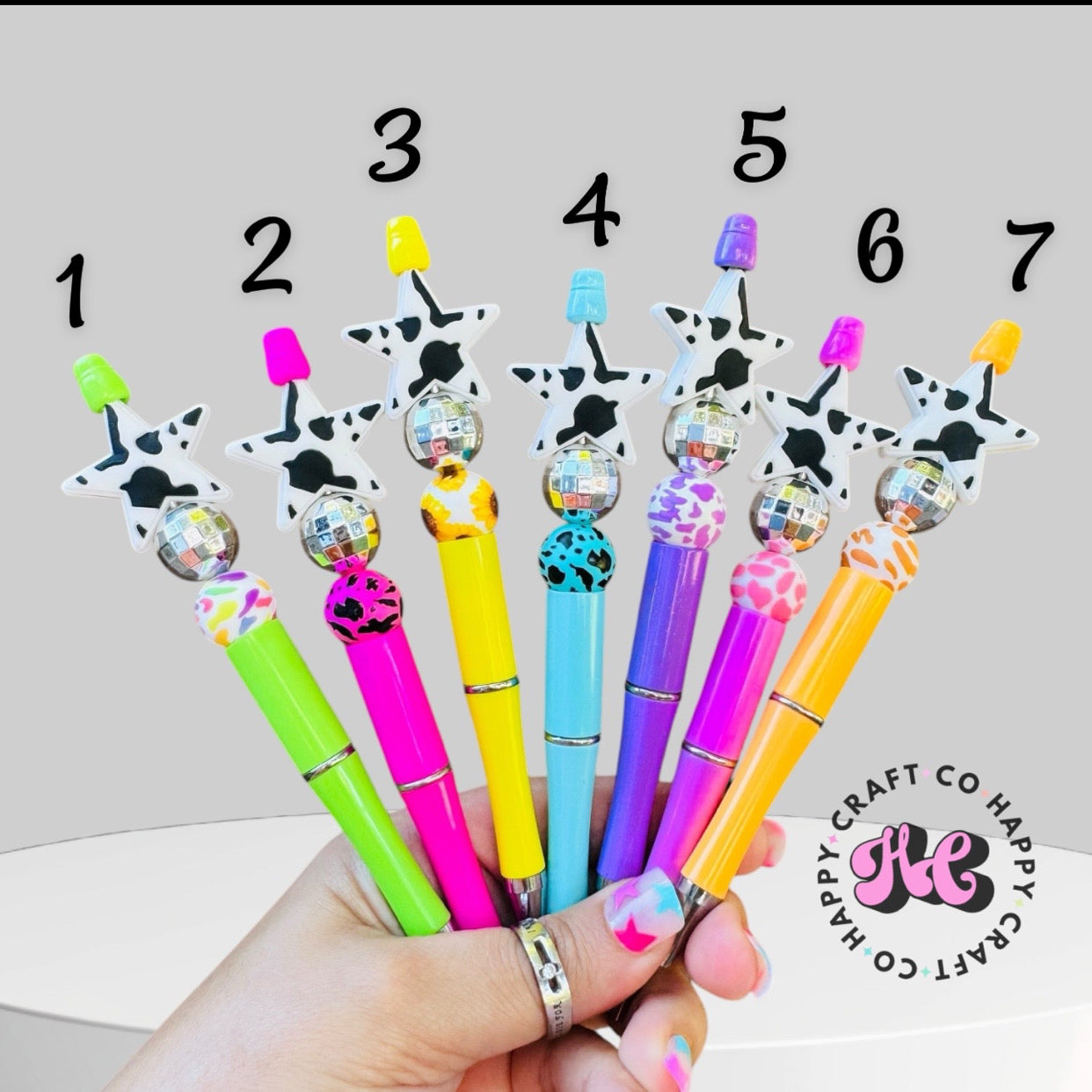 Cow Print Star Beaded Pen
