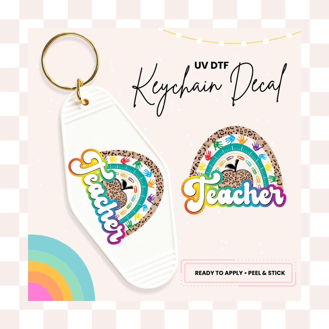 Teacher UV DTF Sticker For Retro Motel Keychain- Ready To Apply- No Heat Needed - Ready to Ship!