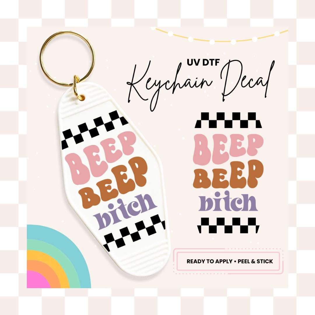 UV DTF Sticker For Retro Motel Keychain- Ready To Apply- No Heat Needed - Ready to Ship!