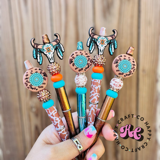 Western Bull Skull Beaded Pen