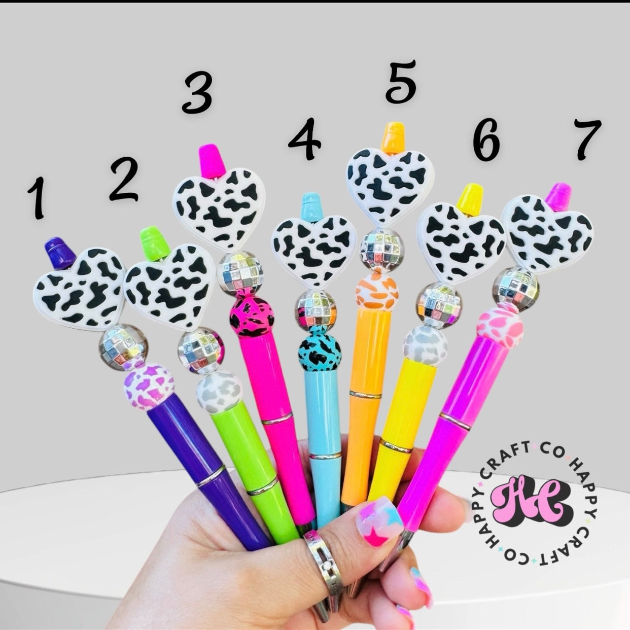 Cow Print Heart Beaded Pen