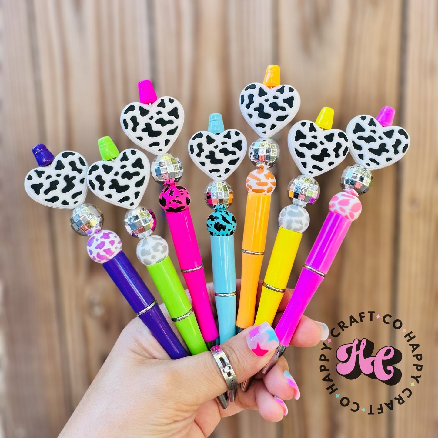 Cow Print Heart Beaded Pen