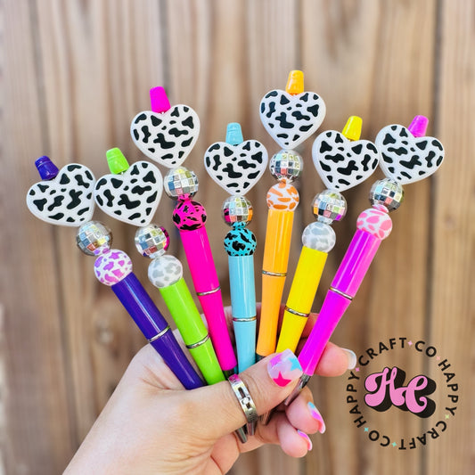 Cow Print Heart Beaded Pen