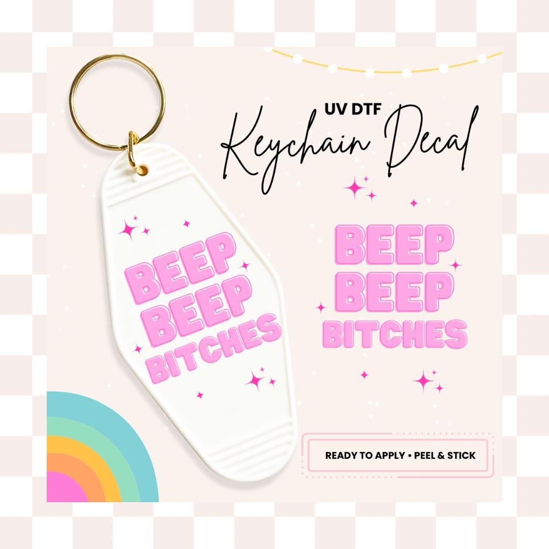 UV DTF Sticker For Retro Motel Keychain- Ready To Apply- No Heat Needed - Ready to Ship!