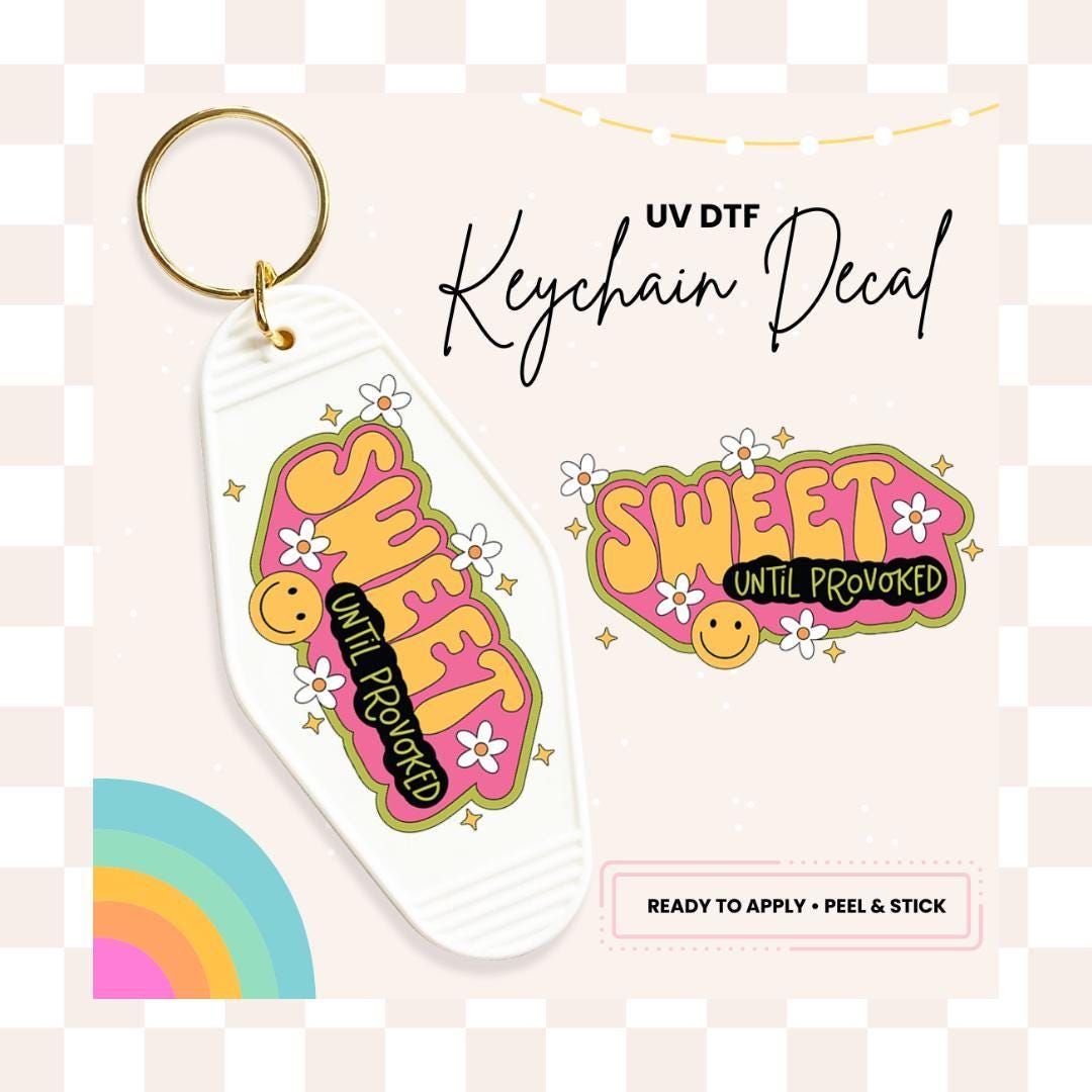 UV DTF Sticker For Retro Motel Keychain- Ready To Apply- No Heat Needed - Ready to Ship!