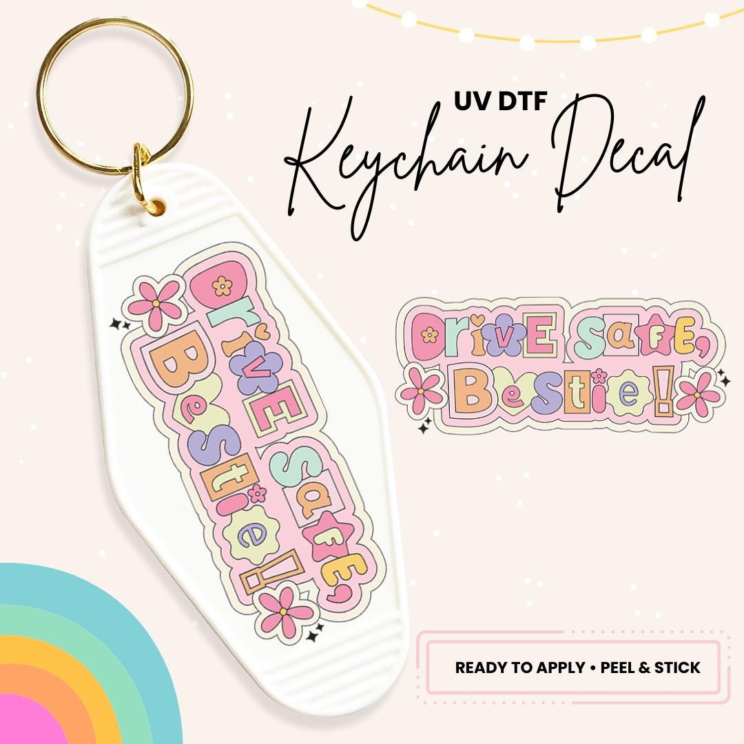UV DTF Sticker For Retro Motel Keychain- Ready To Apply- No Heat Needed - Ready to Ship!