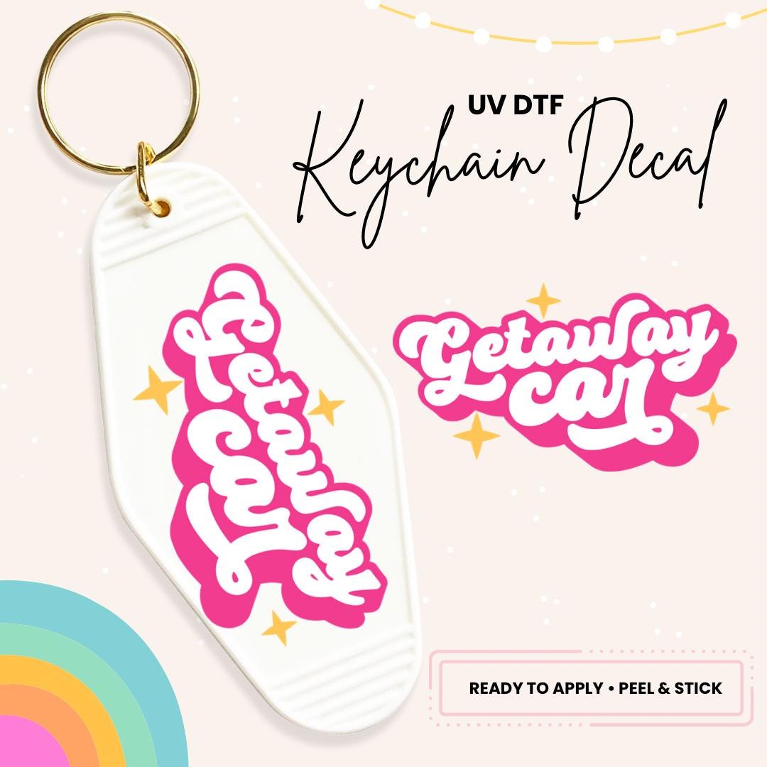 UV DTF Sticker For Retro Motel Keychain- Ready To Apply- No Heat Needed - Ready to Ship!