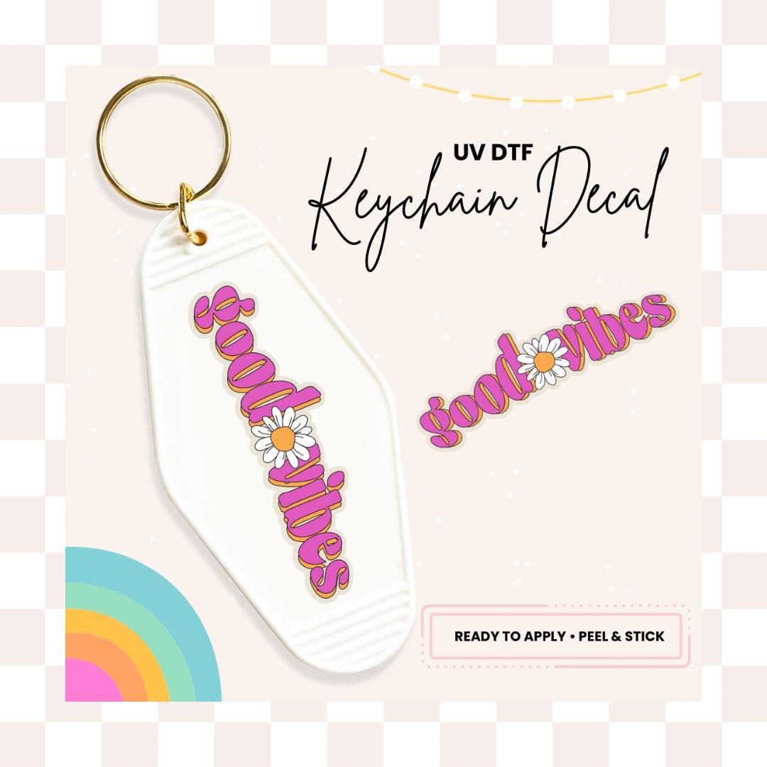UV DTF Sticker For Retro Motel Keychain- Ready To Apply- No Heat Needed - Ready to Ship!