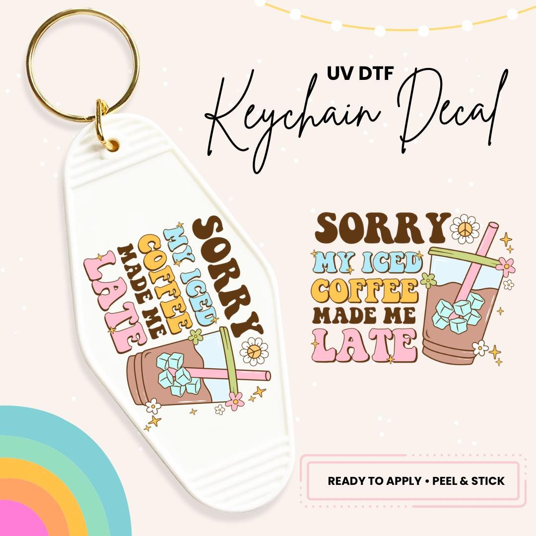 UV DTF Sticker For Retro Motel Keychain- Ready To Apply- No Heat Needed - Ready to Ship!