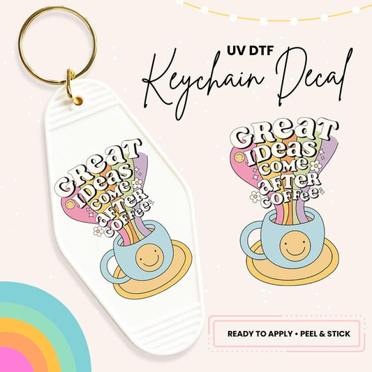 Coffee UV DTF Sticker For Retro Motel Keychain- Ready To Apply- No Heat Needed - Ready to Ship!