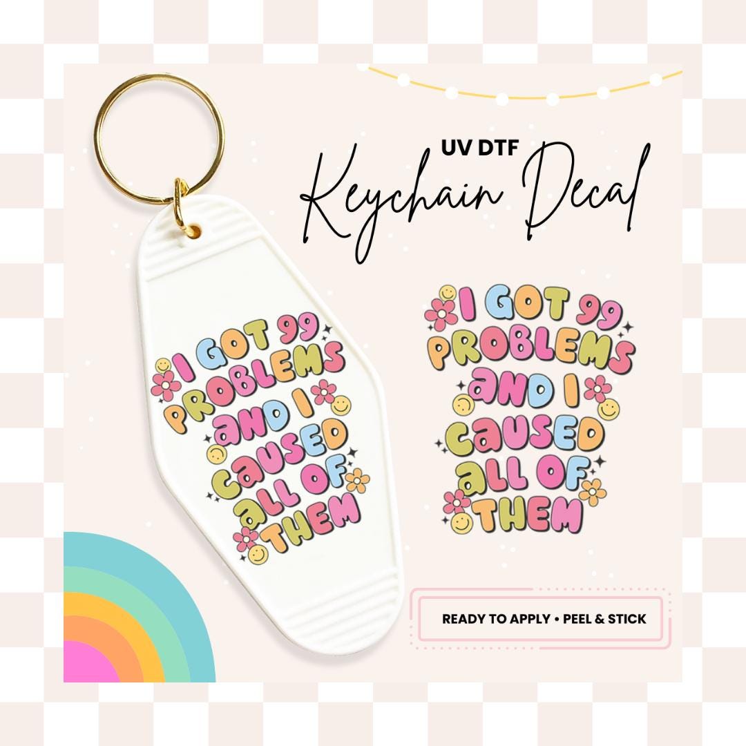 UV DTF Sticker For Retro Motel Keychain- Ready To Apply- No Heat Needed - Ready to Ship!