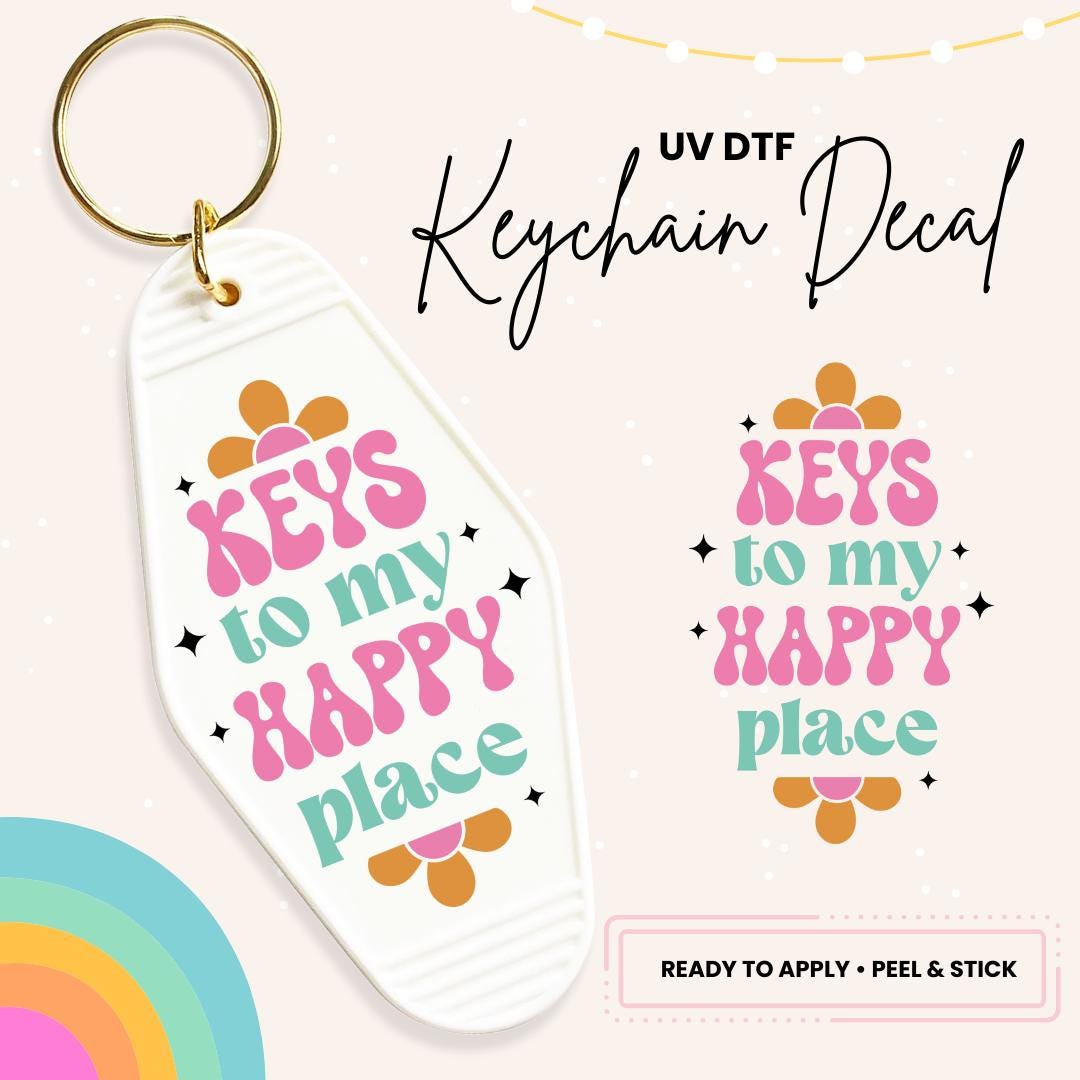 UV DTF Sticker For Retro Motel Keychain- Ready To Apply- No Heat Needed - Ready to Ship!