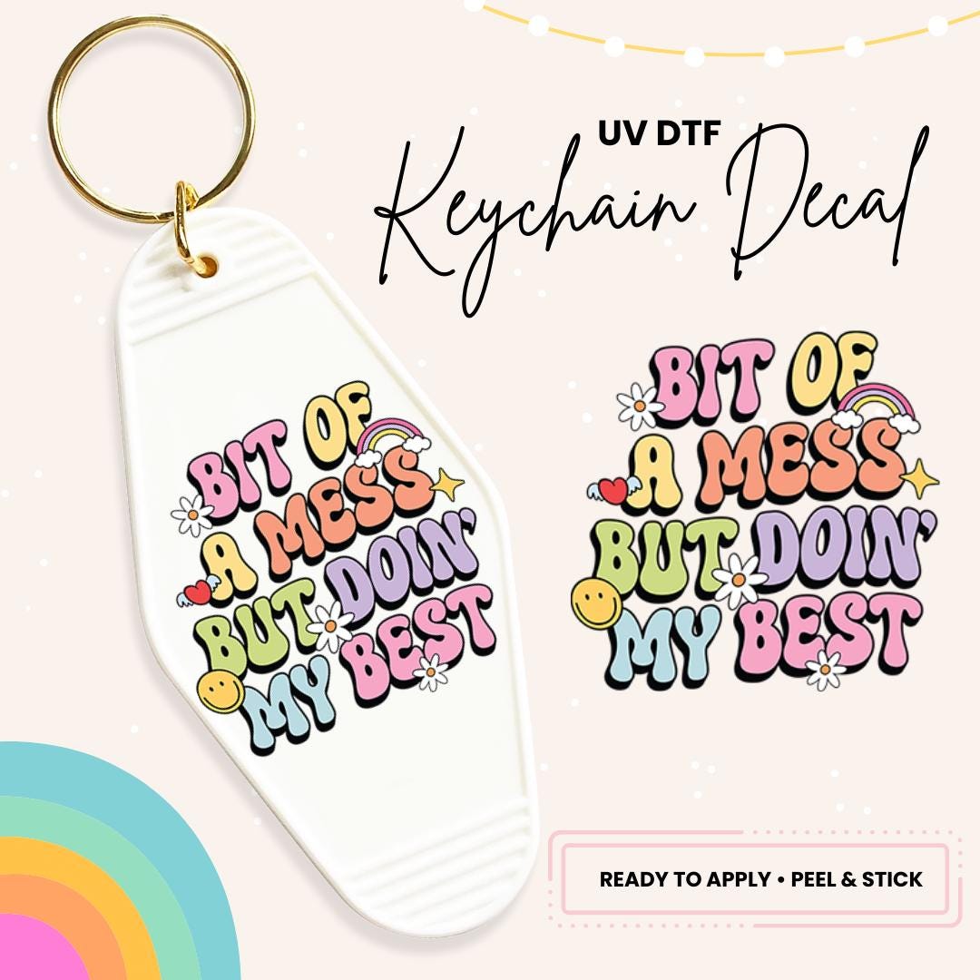 UV DTF Sticker For Retro Motel Keychain- Ready To Apply- No Heat Needed - Ready to Ship!