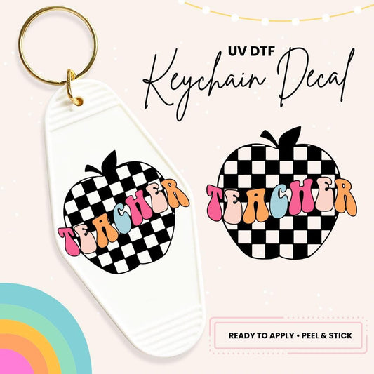 Teacher UV DTF Sticker For Retro Motel Keychain- Ready To Apply- No Heat Needed - Ready to Ship!