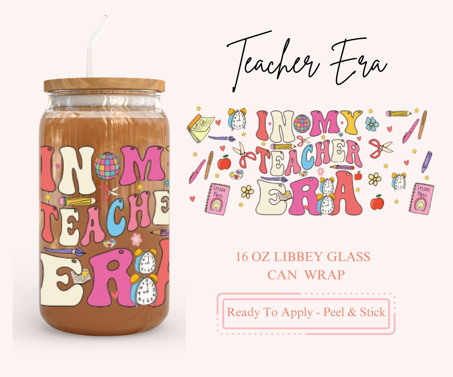 UV DTF Libbey Glass Can Wrap - Ready To Apply - Peel & Stick