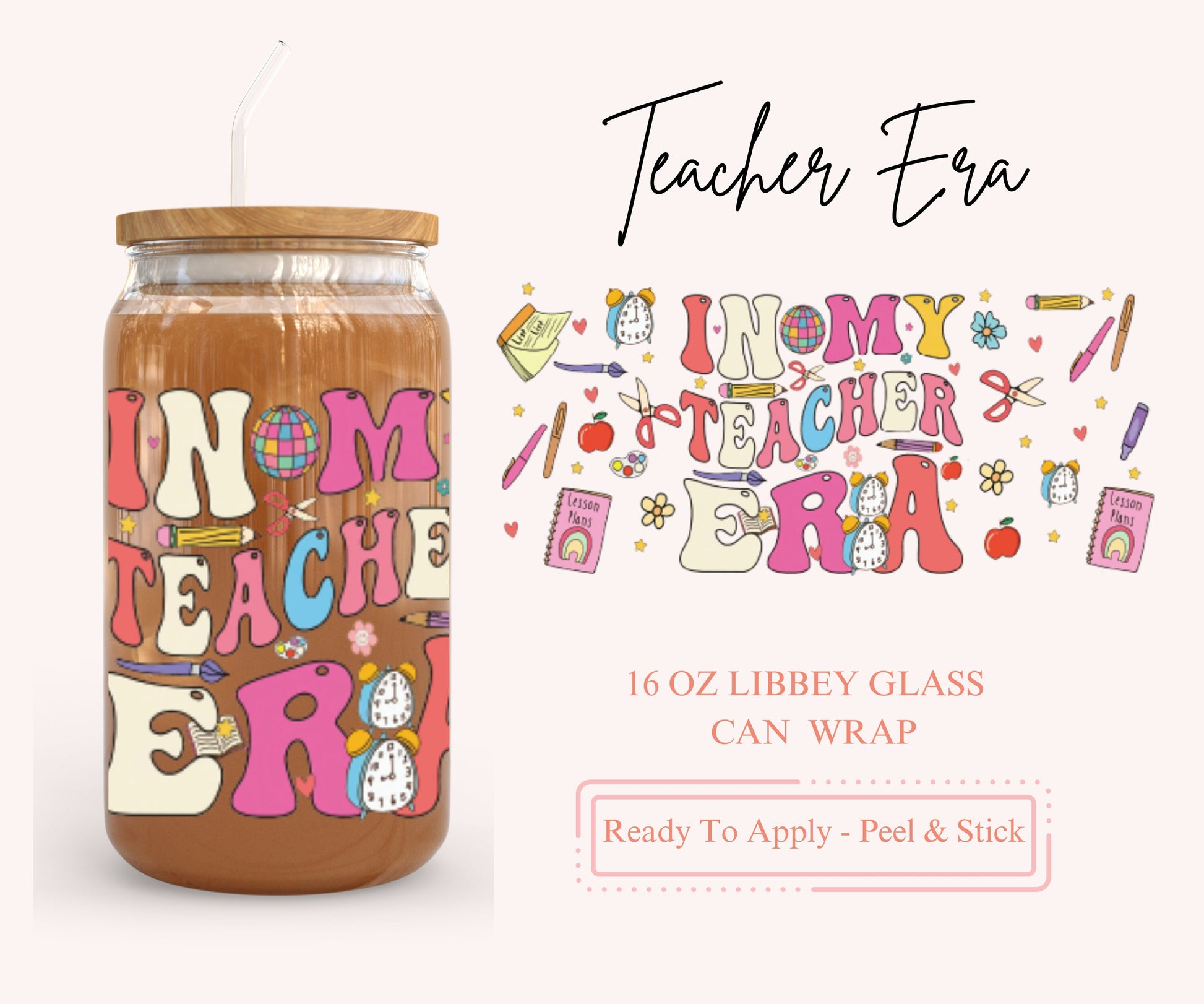 UV DTF Libbey Glass Can Wrap - Ready To Apply - Peel & Stick