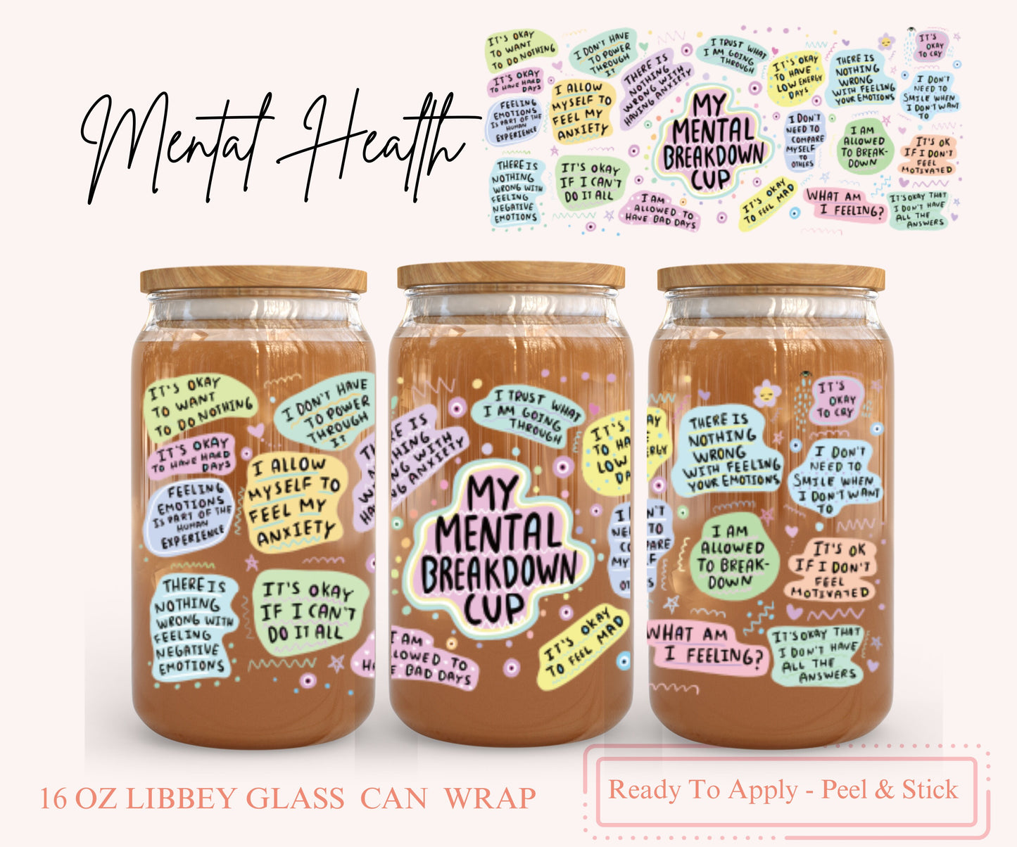 UV DTF Libbey Glass Can Wrap - Ready To Apply - Peel & Stick