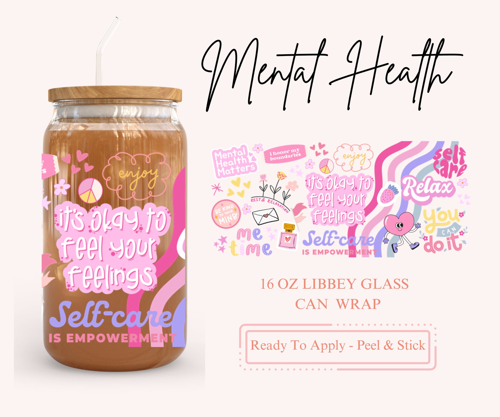 UV DTF Libbey Glass Can Wrap - Ready To Apply - Peel & Stick