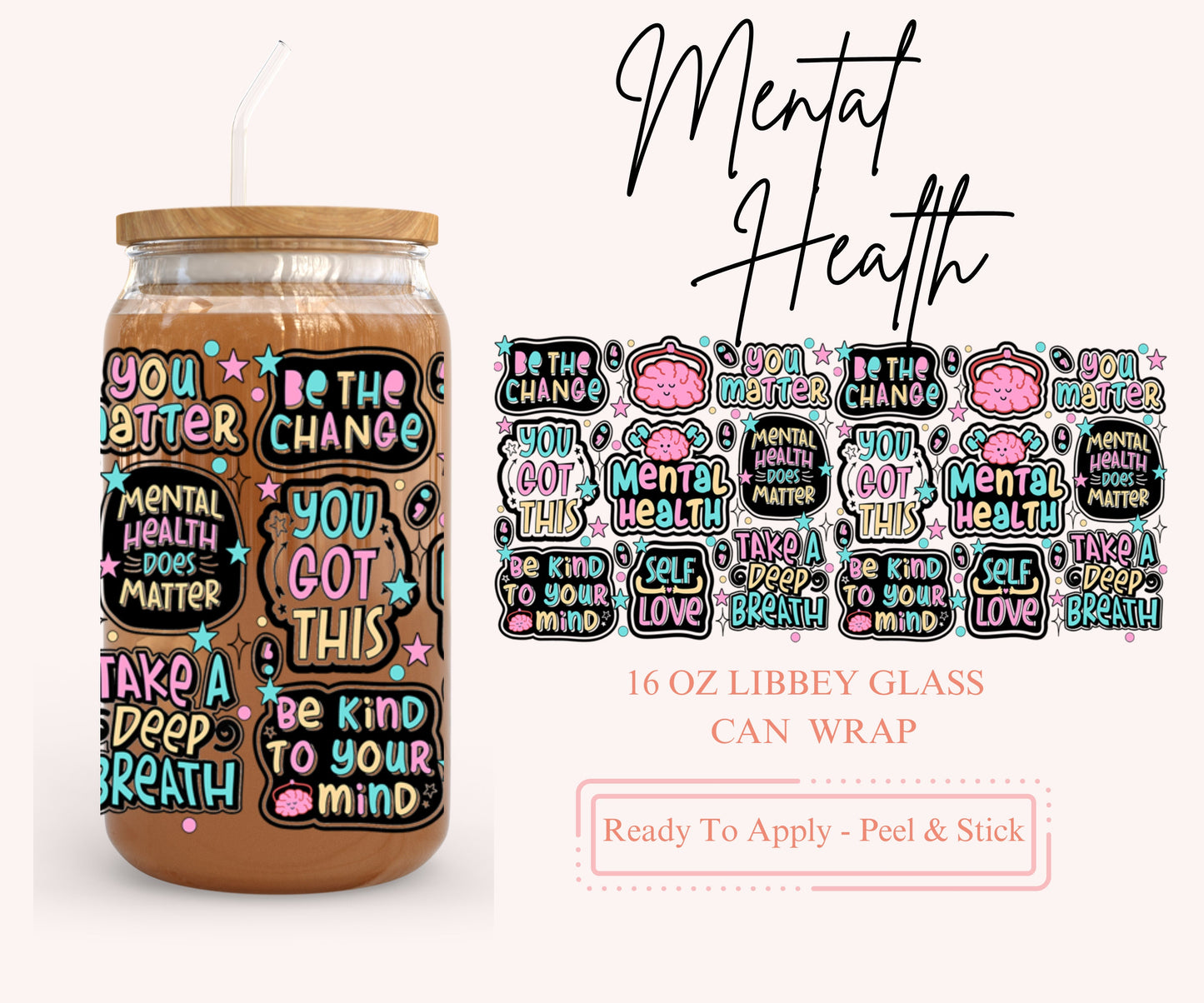 UV DTF Libbey Glass Can Wrap - Ready To Apply - Peel & Stick