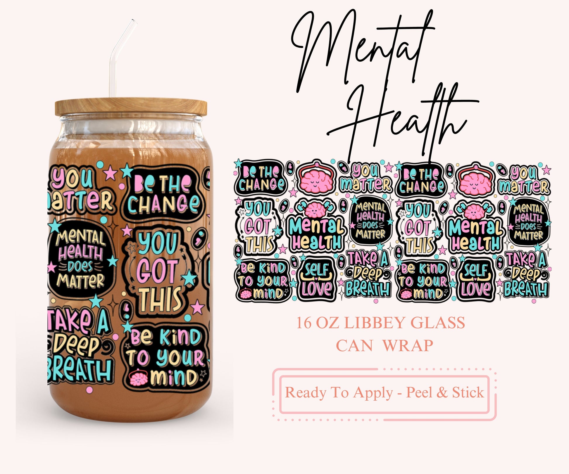 UV DTF Libbey Glass Can Wrap - Ready To Apply - Peel & Stick