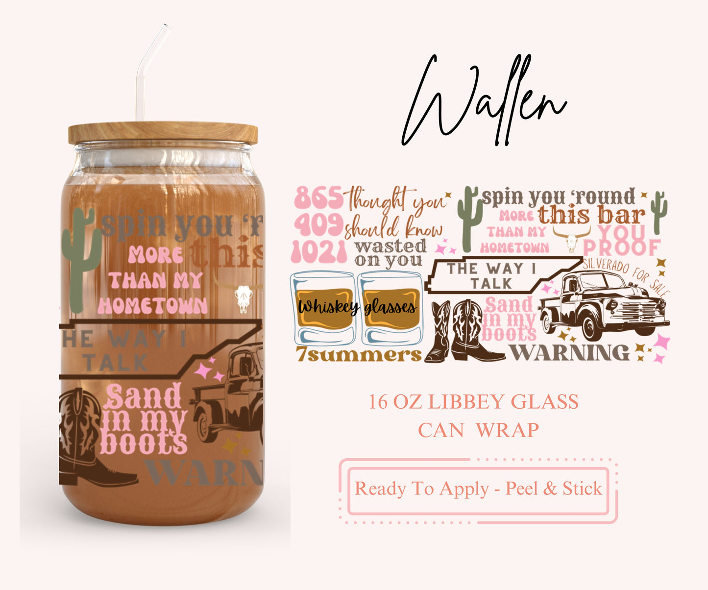 UV DTF Libbey Glass Can Wrap - Ready To Apply - Peel & Stick