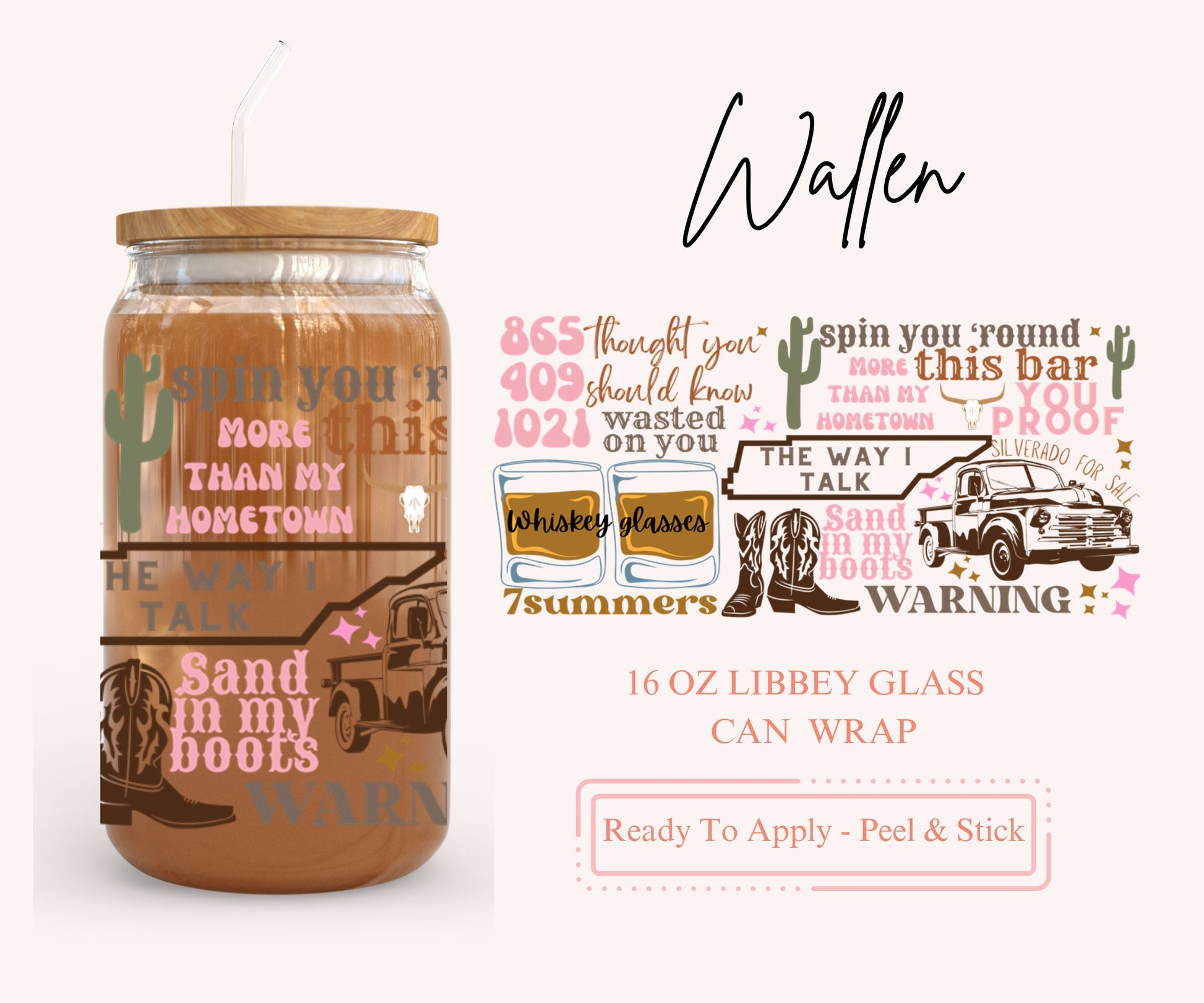 UV DTF Libbey Glass Can Wrap - Ready To Apply - Peel & Stick