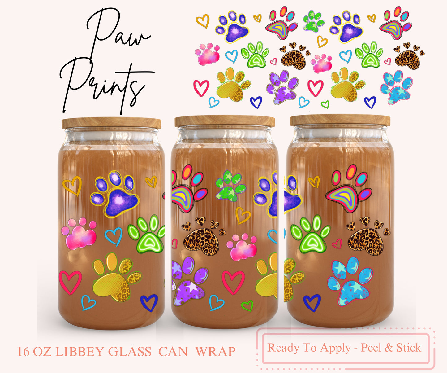 UV DTF Libbey Glass Can Wrap - Ready To Apply - Peel & Stick