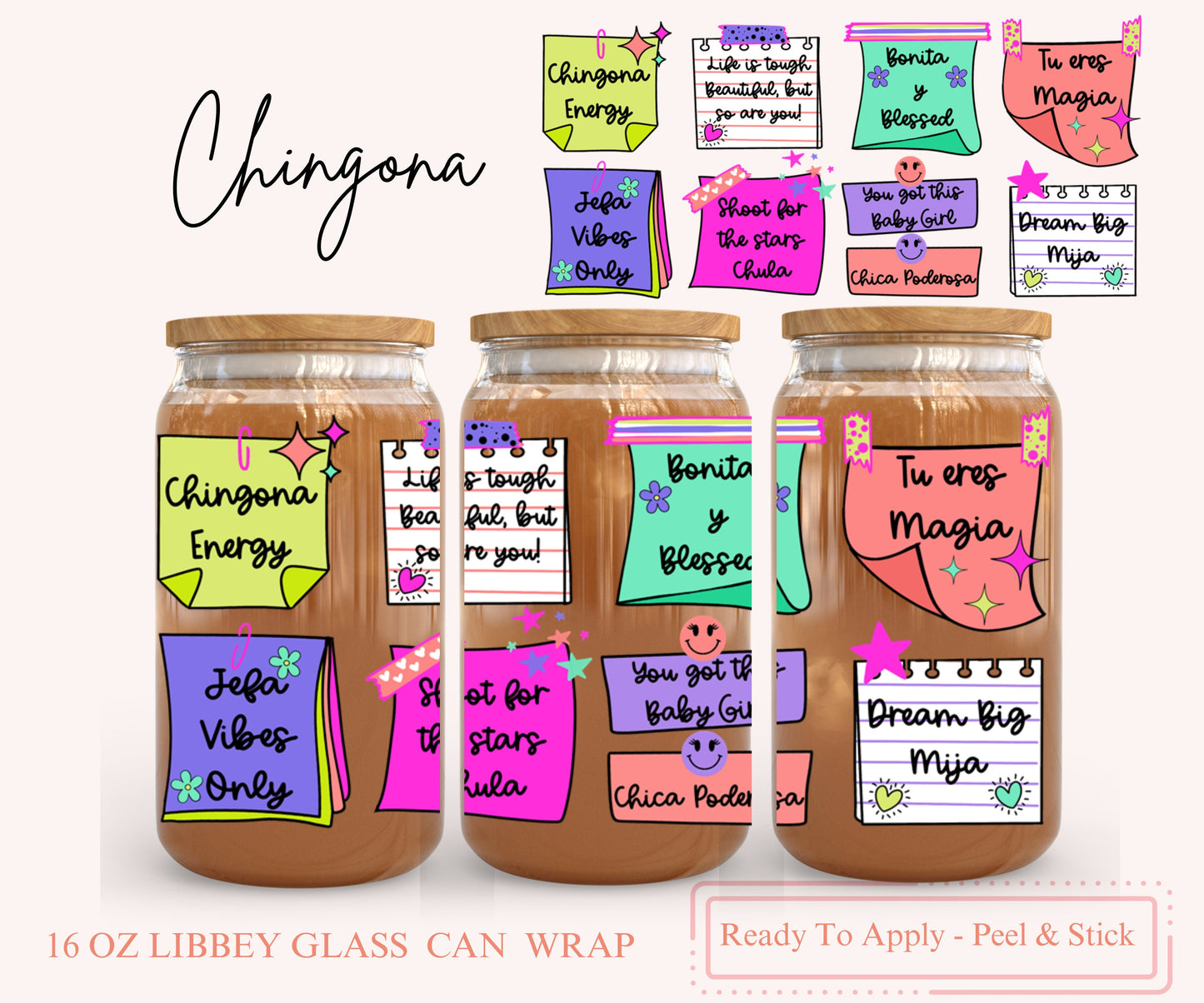 UV DTF Libbey Glass Can Wrap - Ready To Apply - Peel & Stick