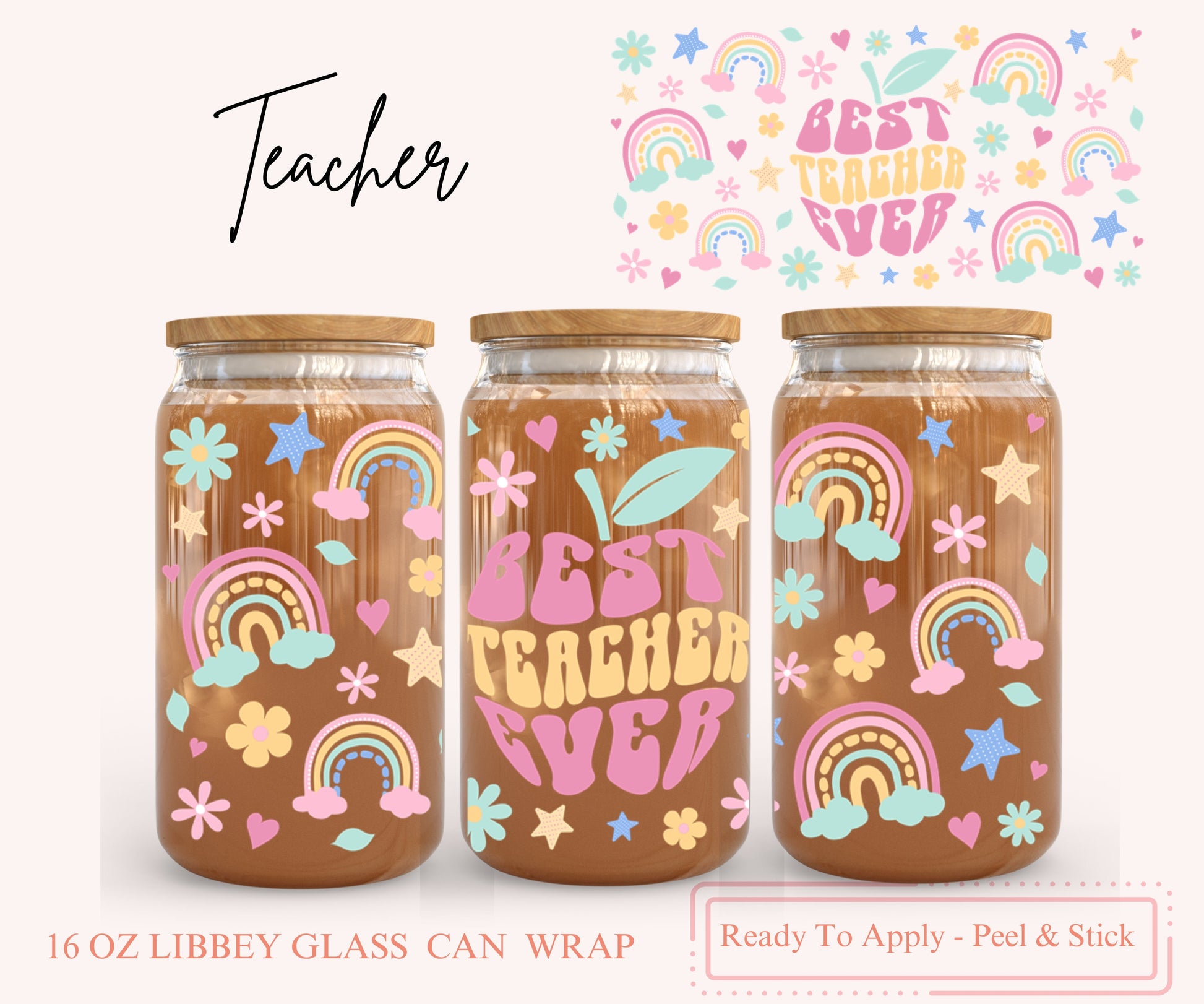 UV DTF Libbey Glass Can Wrap - Ready To Apply - Peel & Stick