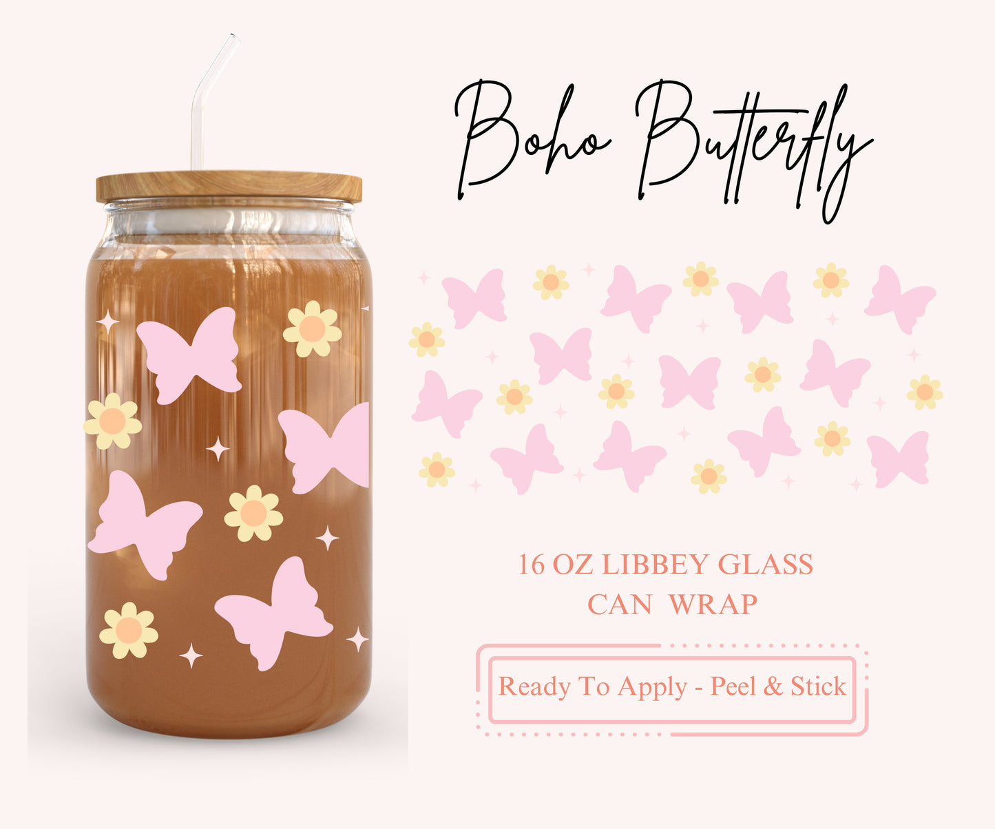 UV DTF Libbey Glass Can Wrap - Ready To Apply - Peel & Stick