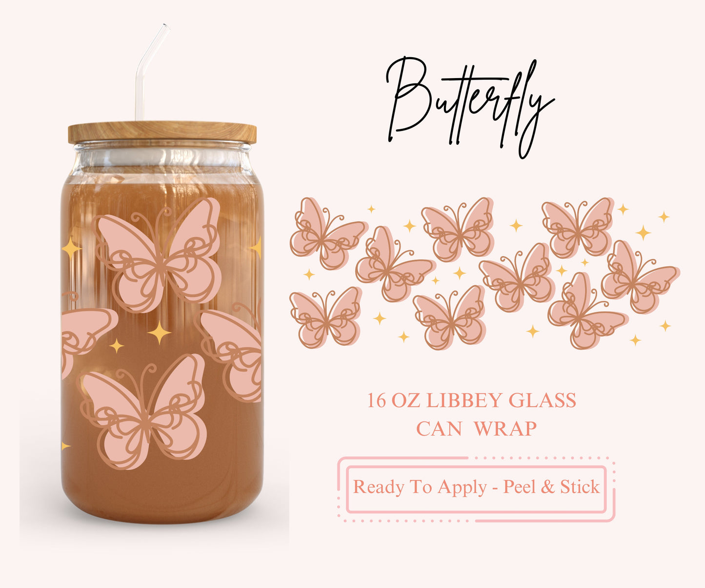 UV DTF Libbey Glass Can Wrap - Ready To Apply - Peel & Stick