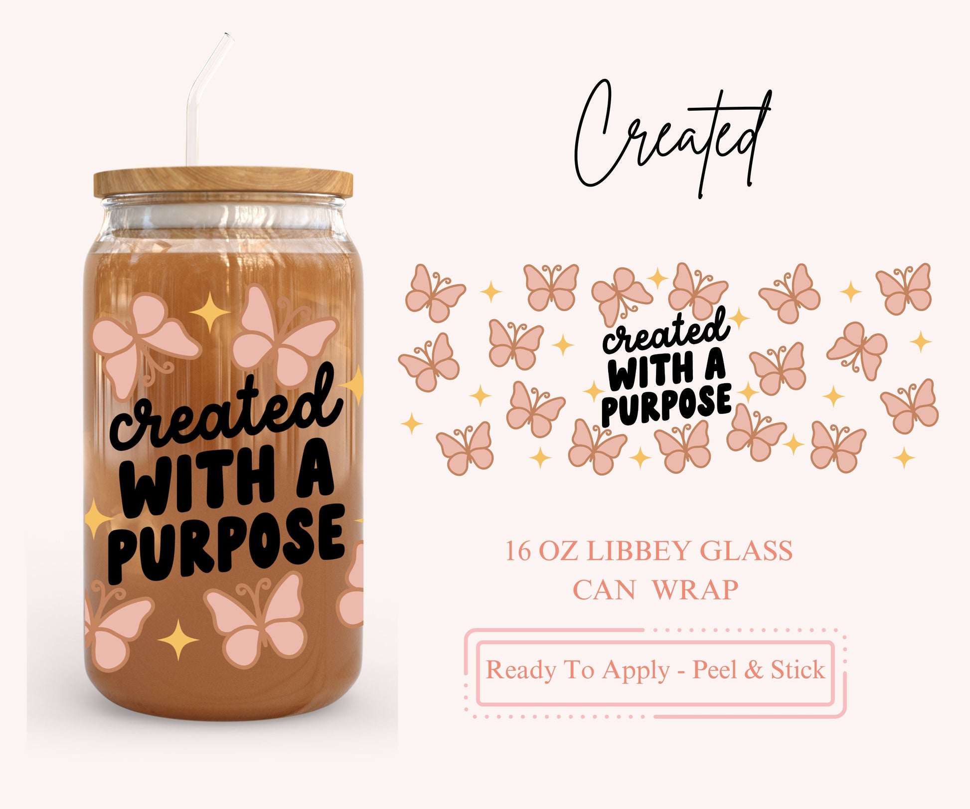 UV DTF Libbey Glass Can Wrap - Ready To Apply - Peel & Stick