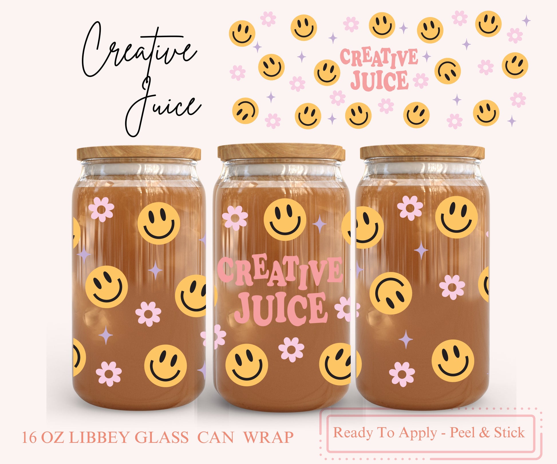 UV DTF Libbey Glass Can Wrap - Ready To Apply - Peel & Stick