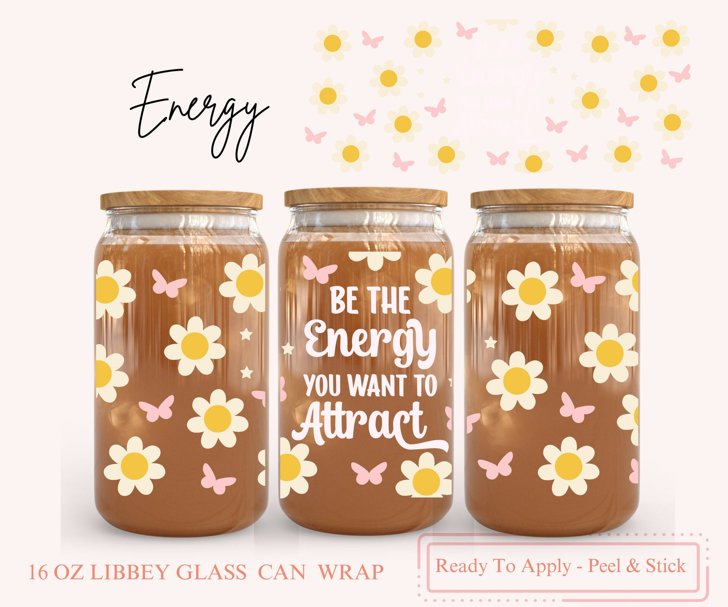 UV DTF Libbey Glass Can Wrap - Ready To Apply - Peel & Stick
