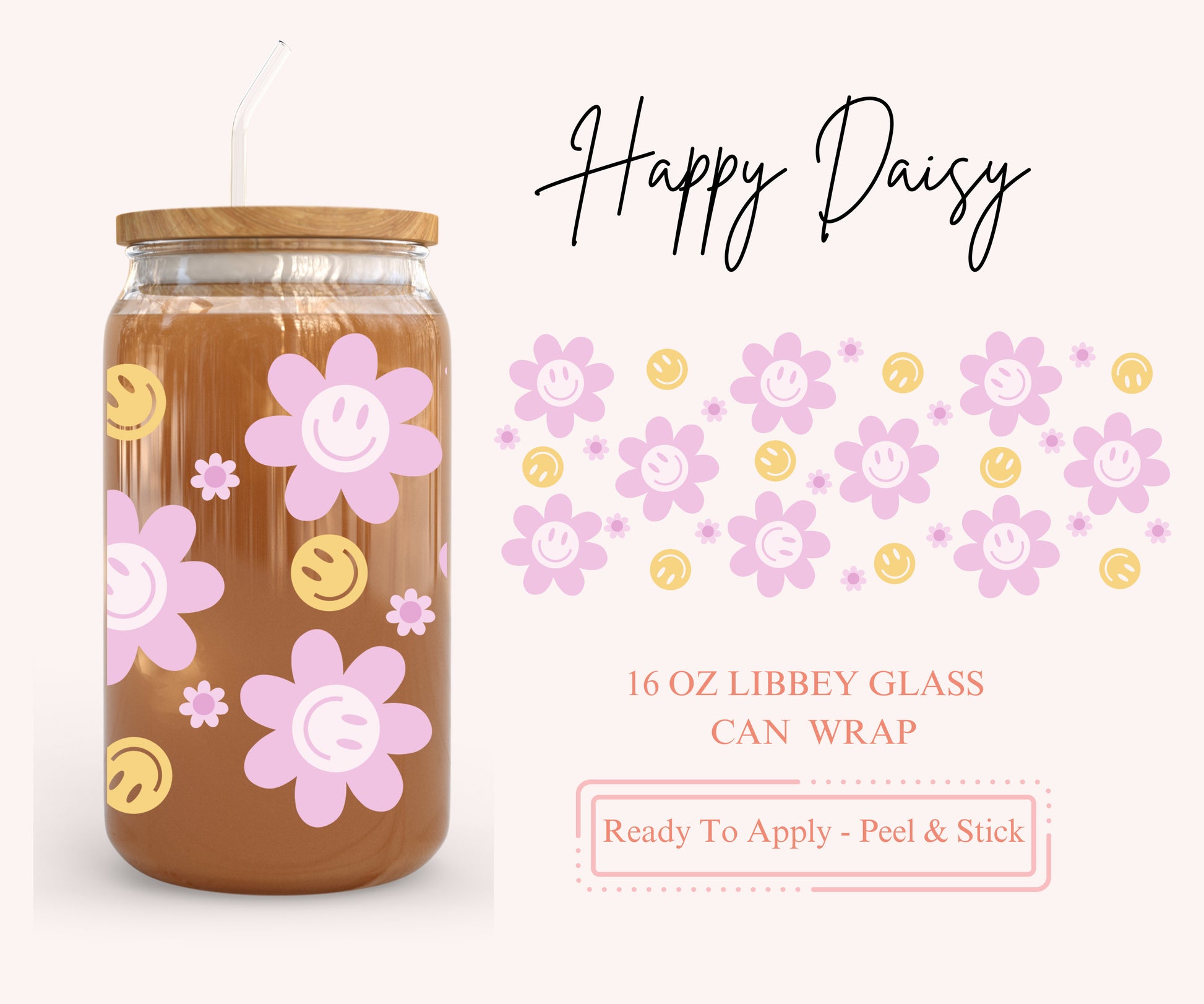 UV DTF Libbey Glass Can Wrap - Ready To Apply - Peel & Stick