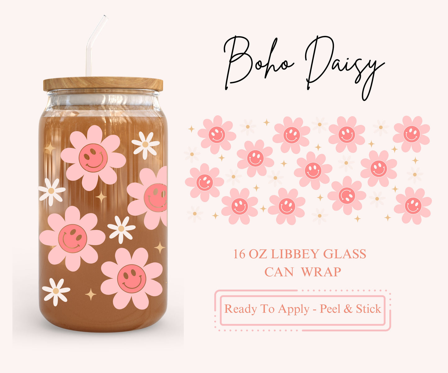 UV DTF Libbey Glass Can Wrap - Ready To Apply - Peel & Stick