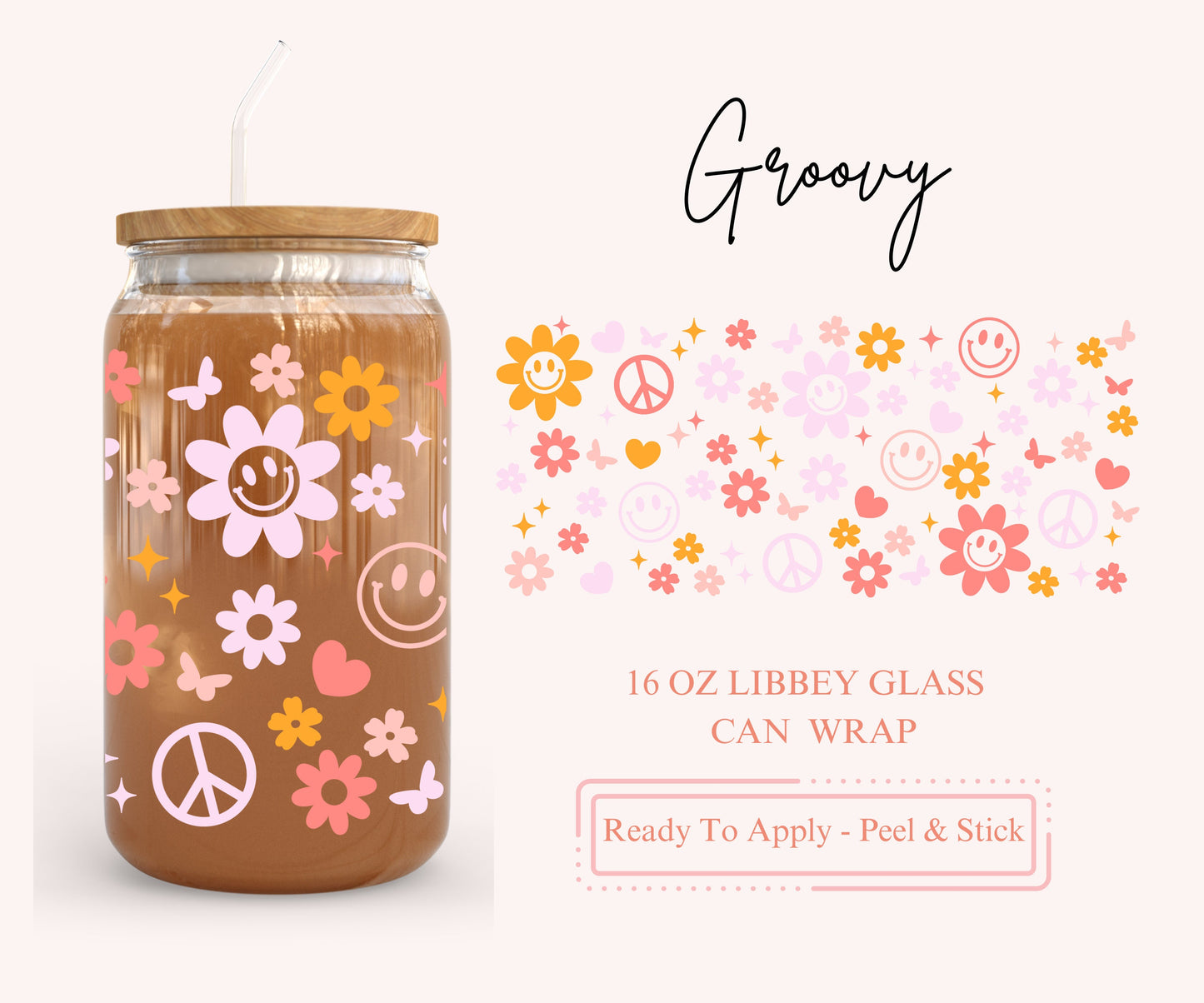 UV DTF Libbey Glass Can Wrap - Ready To Apply - Peel & Stick