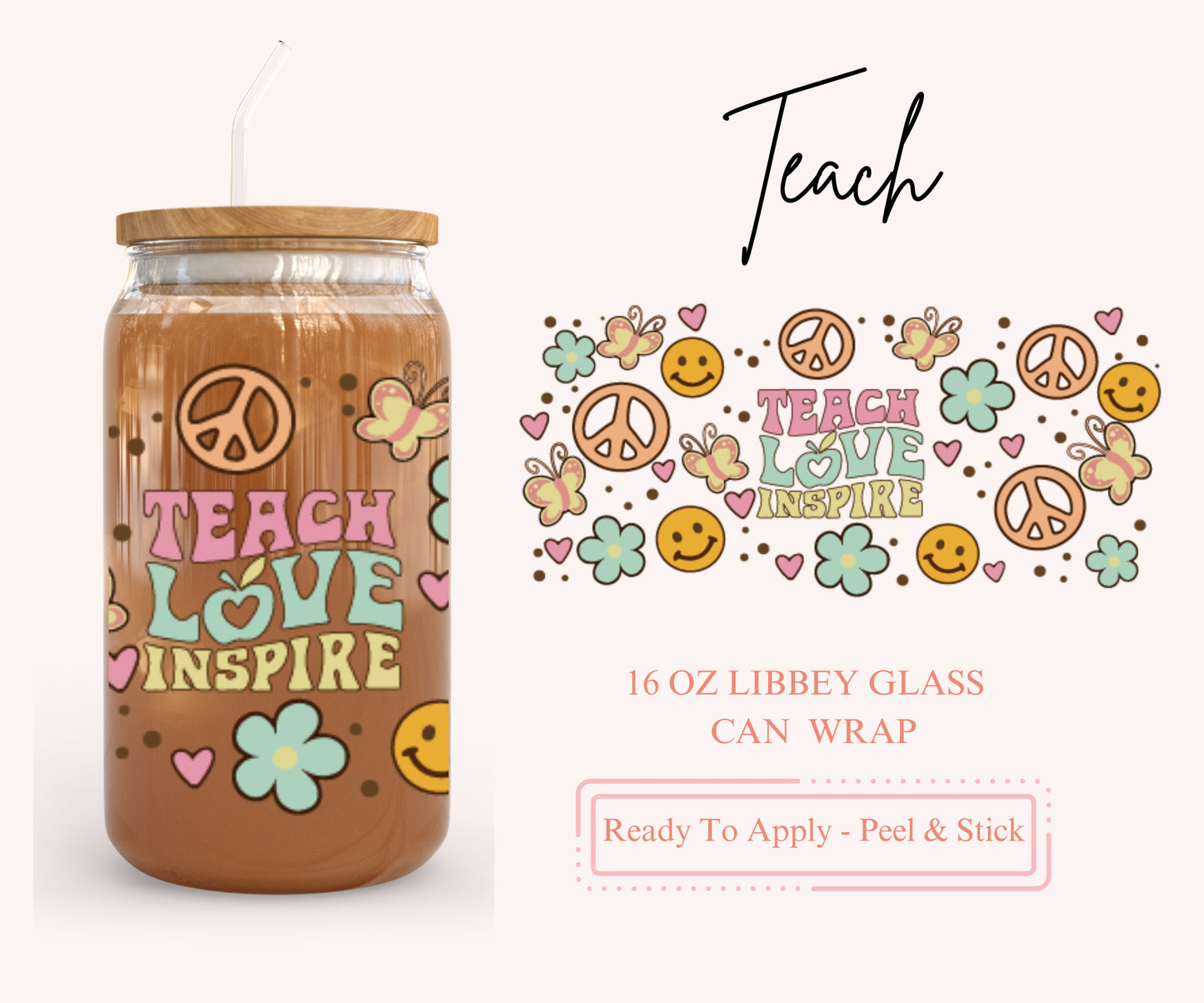 UV DTF Libbey Glass Can Wrap - Ready To Apply - Peel & Stick