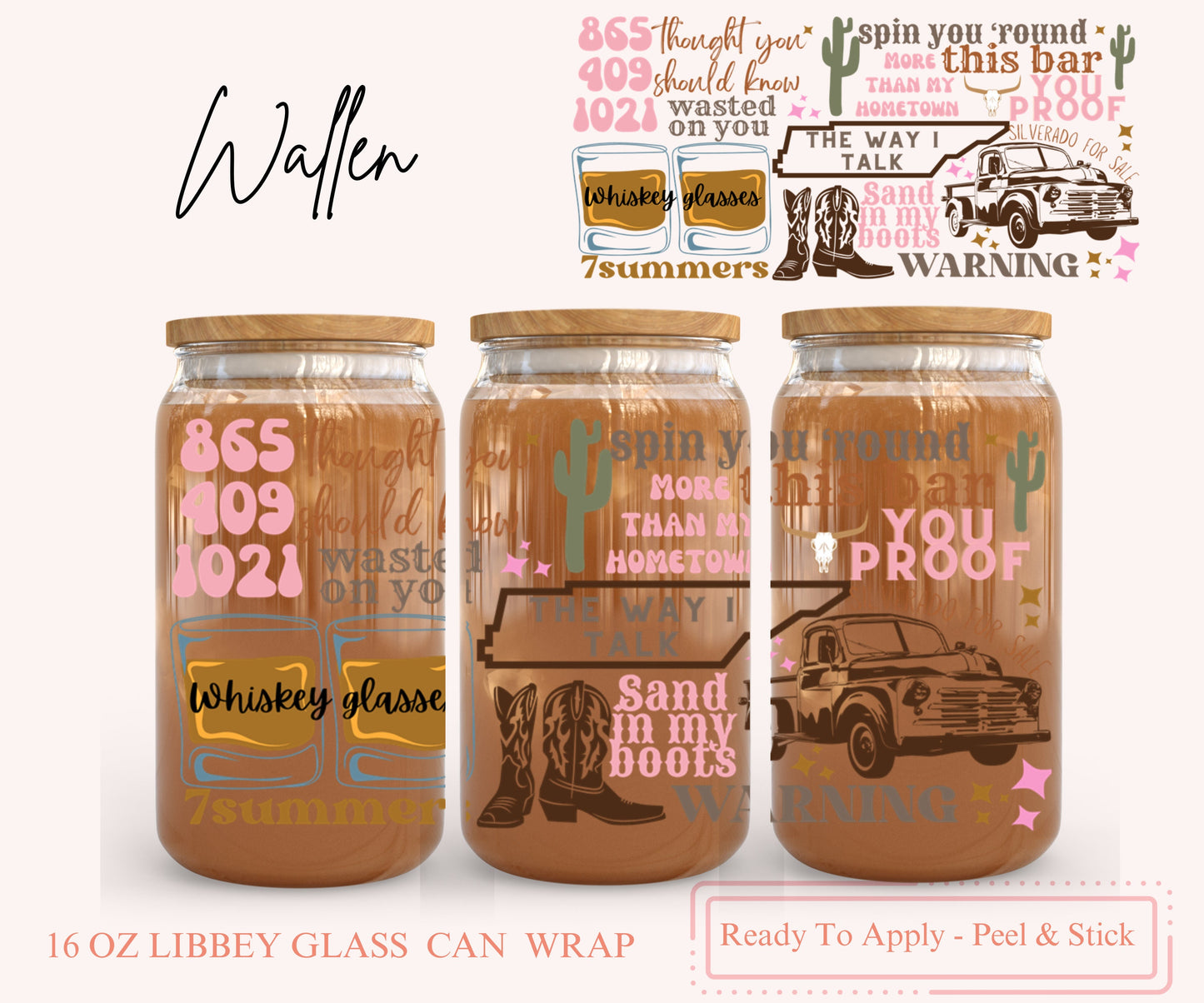 UV DTF Libbey Glass Can Wrap - Ready To Apply - Peel & Stick