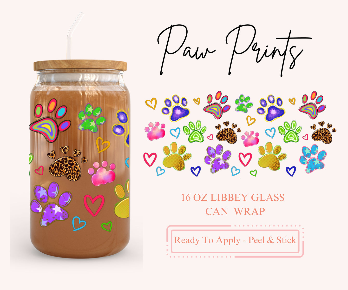 UV DTF Libbey Glass Can Wrap - Ready To Apply - Peel & Stick