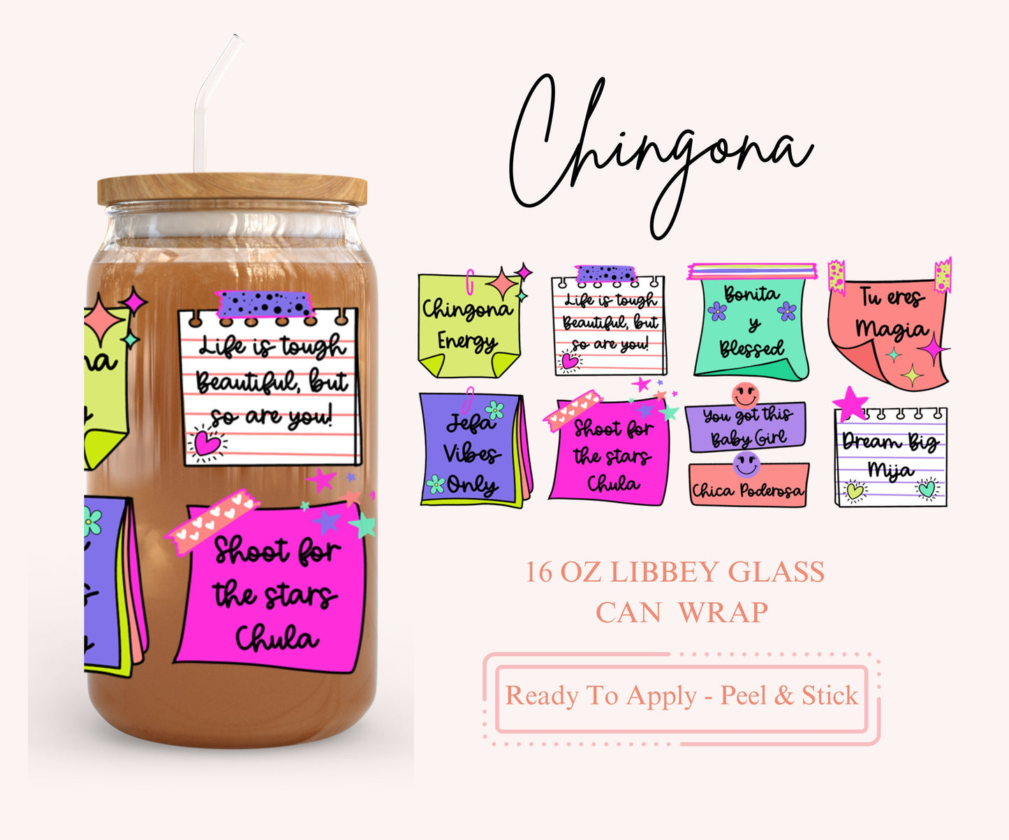 UV DTF Libbey Glass Can Wrap - Ready To Apply - Peel & Stick