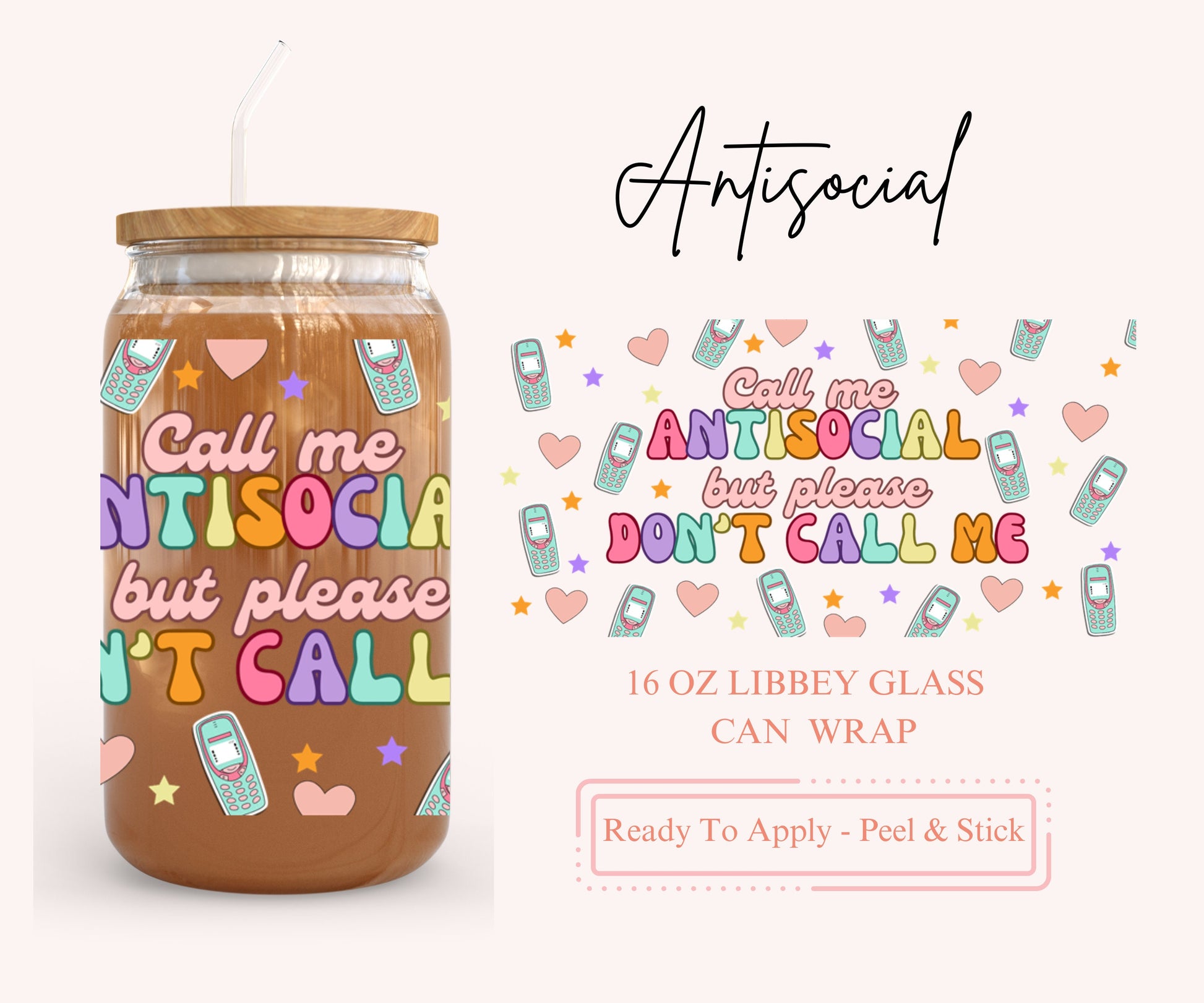 UV DTF Libbey Glass Can Wrap - Ready To Apply - Peel & Stick