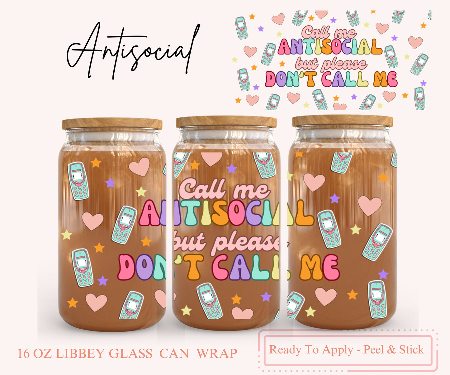 UV DTF Libbey Glass Can Wrap - Ready To Apply - Peel & Stick